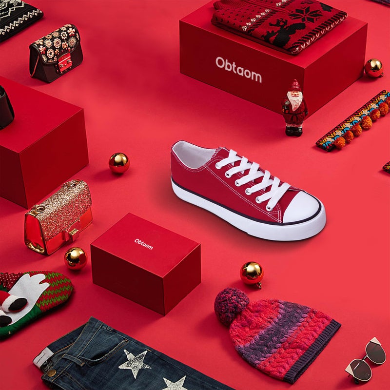 Obtaom Women Red Canvas Shoes Low Top Fashion Sneakers Slip on Walking Canvas Shoe(Red US 06) - Image 5